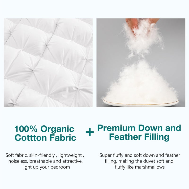 KAKABELL Pinch Pleat Goose Down Feathers Fiber Comforter Full/Queen Size All Season-Ultra Soft and Cozy Noiseless Duvet Insert with Egyptian Cotton Blend Cover,Fluffy Warm Comforter White,90"X90" - Image 5